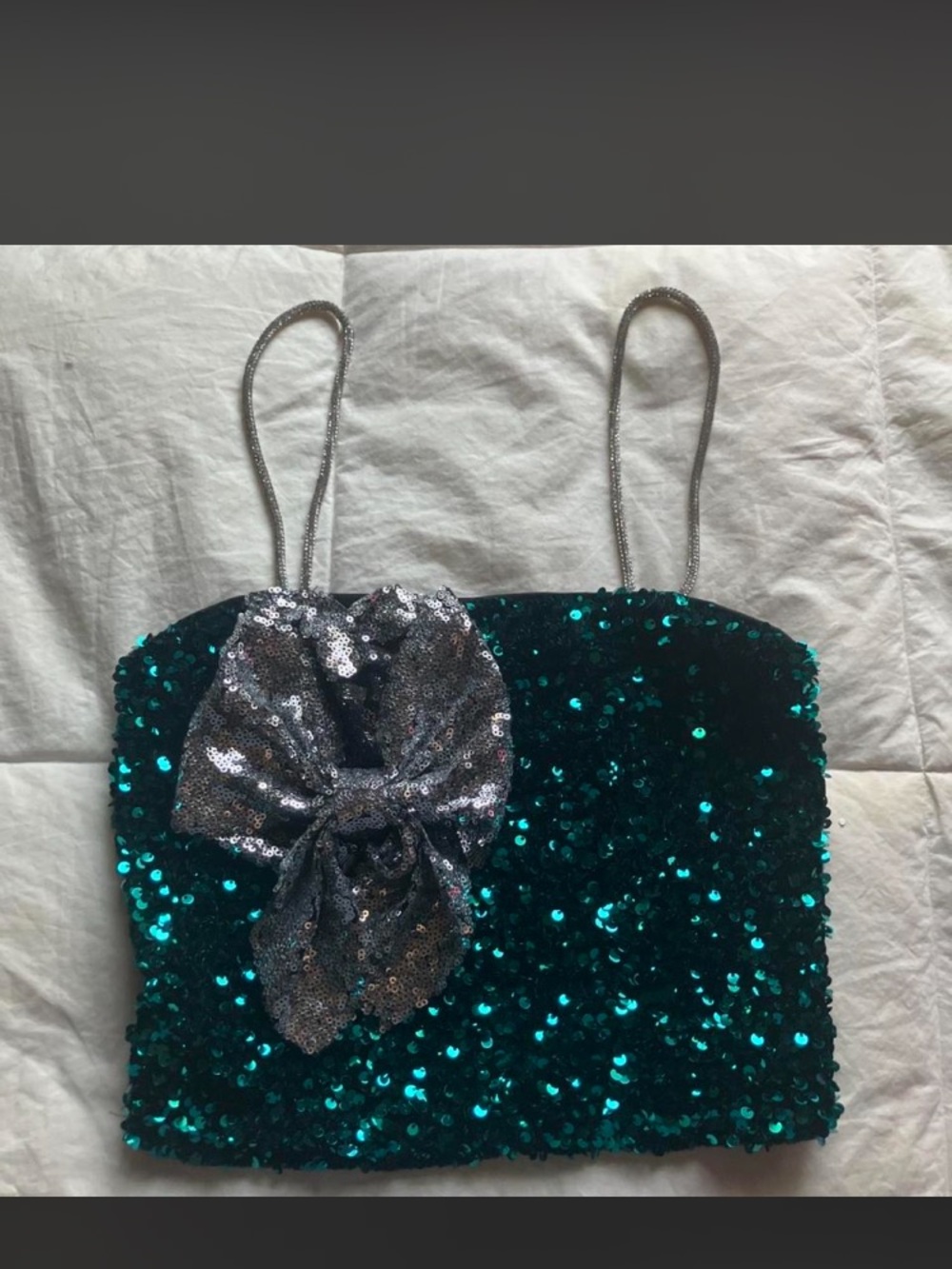 love on a hanger Emerald Green Sequin Tank with Silver Bow